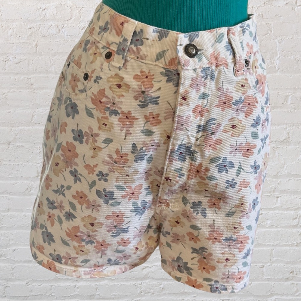 EXPRESS vintage pastel floral women's cotton twill shorts high waisted style